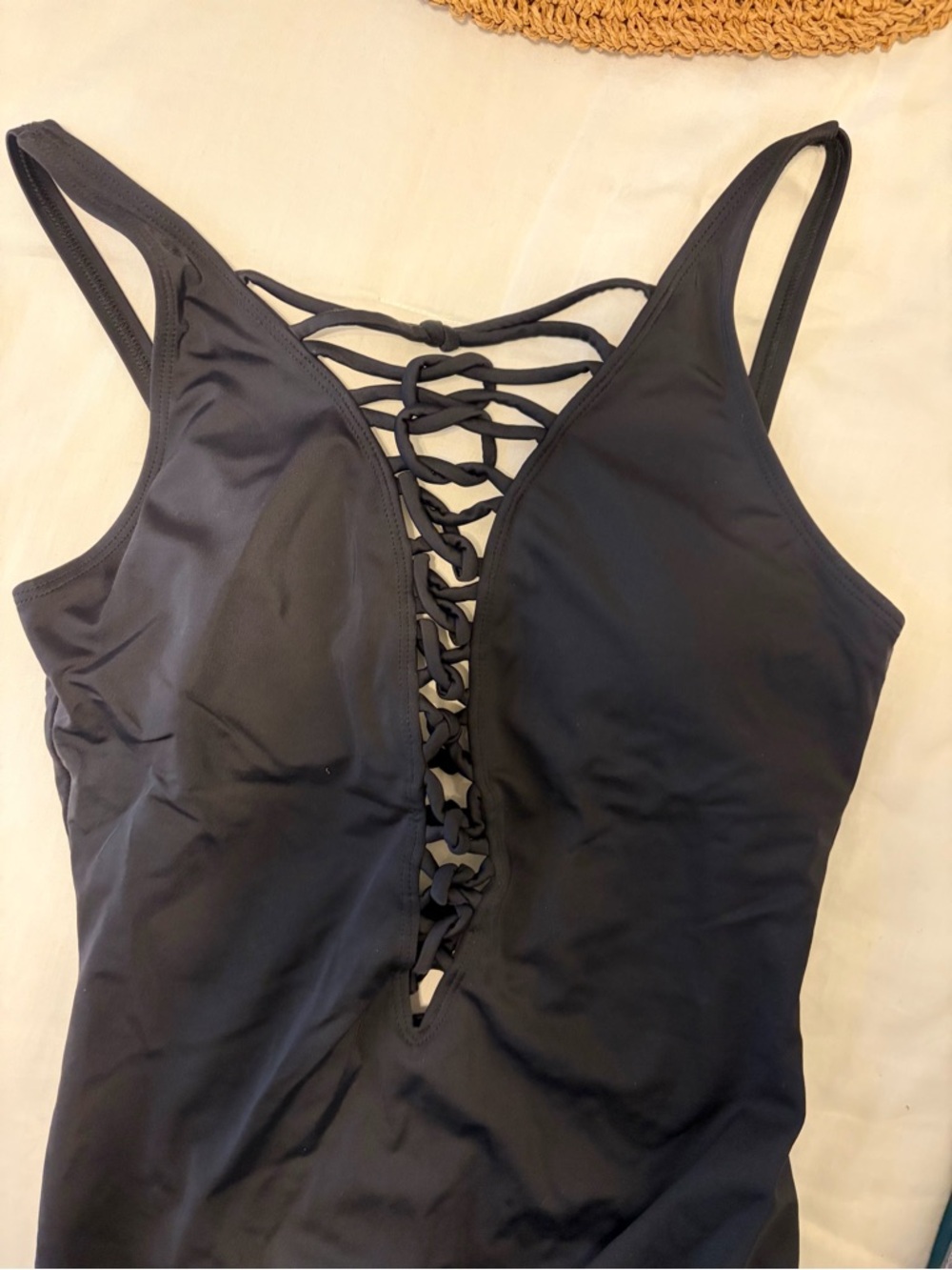Bleu Rod Beattie Black One-Piece Swimsuit with Lace-Up Front